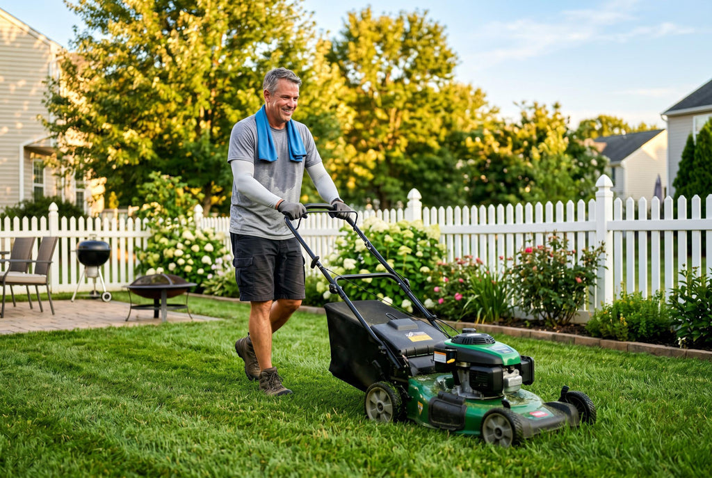 Finvizo Cooling Towel and Arm Sleeves for yard work summer heat gear - outdoor summer work gear USA" class="blog-hero-image"