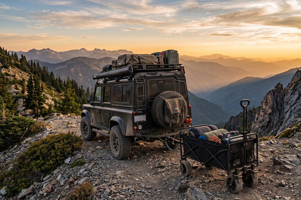 Finvizo overlanding gear setup for a sunset vehicle basecamp - overlanding starter kit vehicle