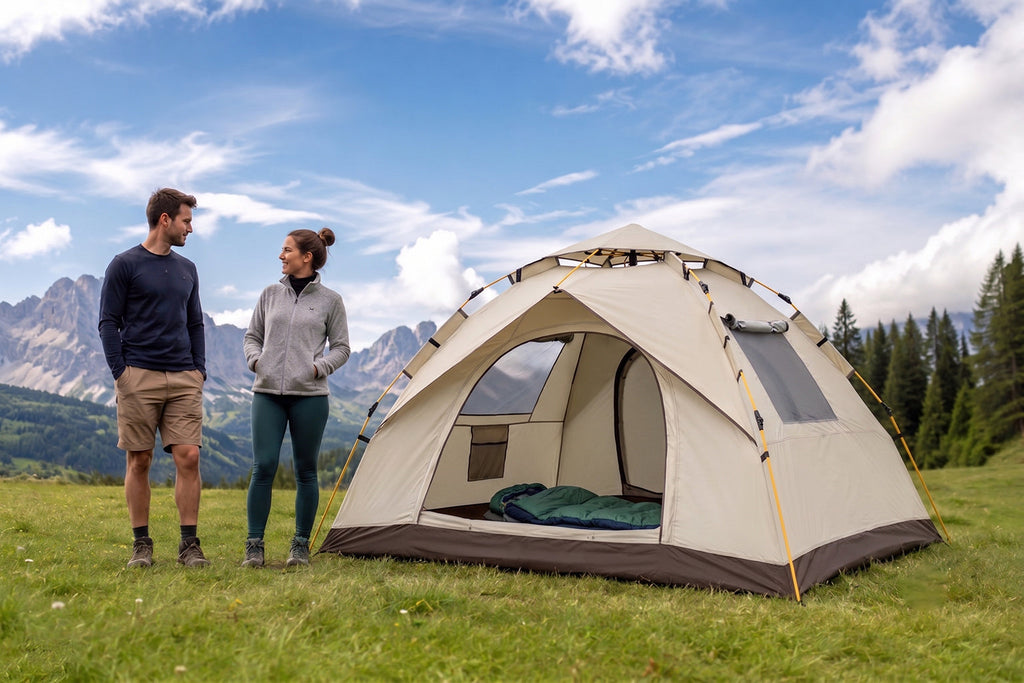 Finvizo 2-4 person camping tent for campsite size comparison with people - camping tent faq size setup weather