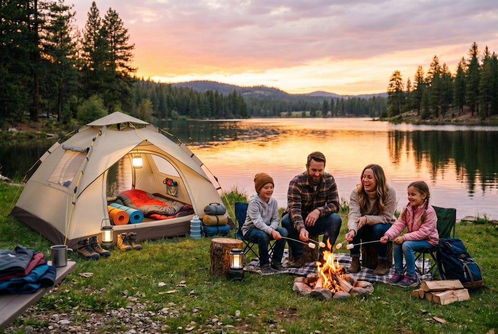 Finvizo instant pop up tent pitched at a campsite