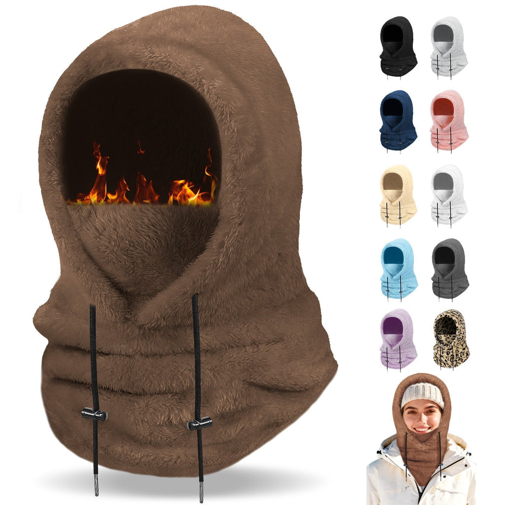 Finvizo brown balaclava packed with camping gear for a cold weather trip