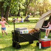 A family using a folding wagon and camping gear for a weekend park picnic
