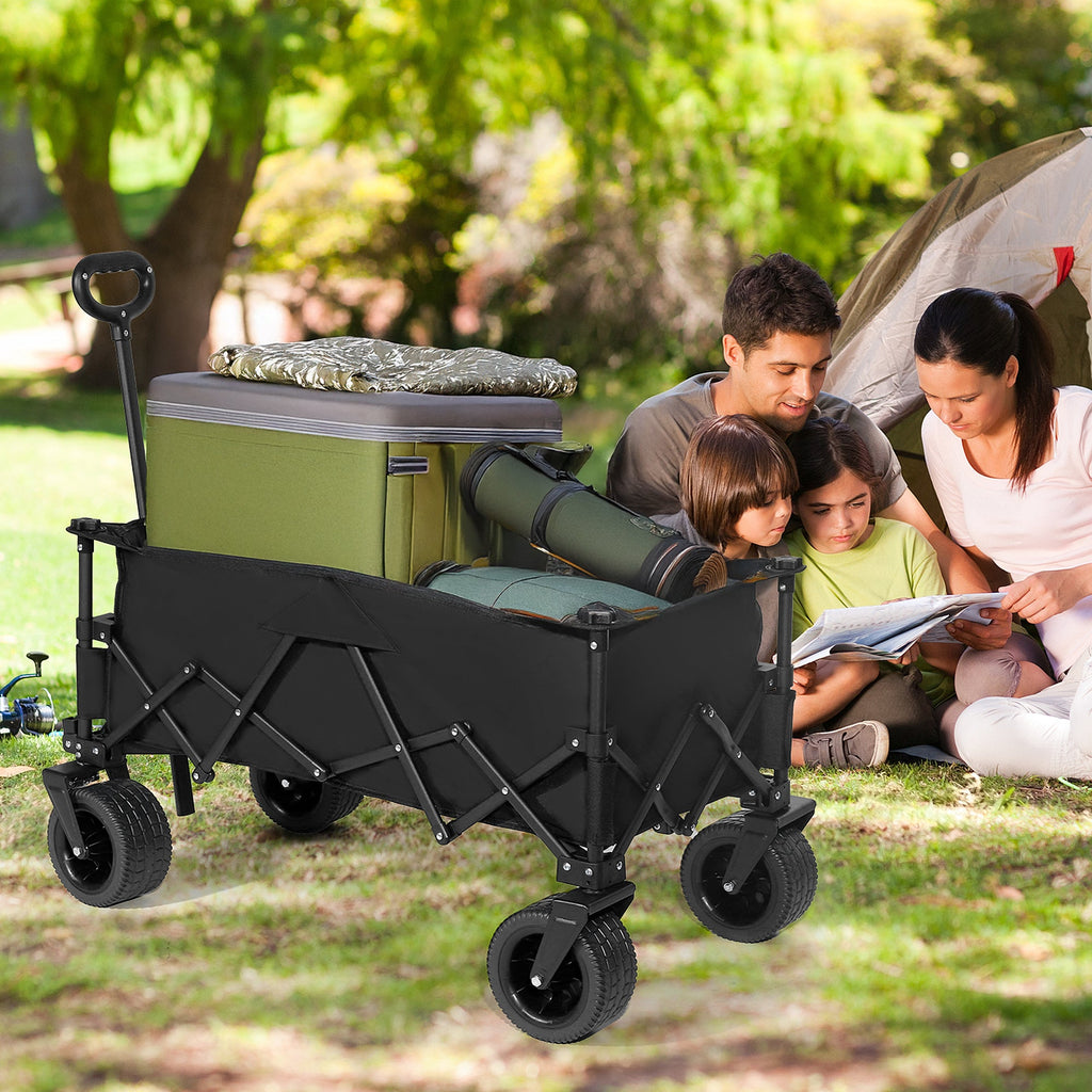 Finvizo folding wagon loaded with coolers at a family campsite