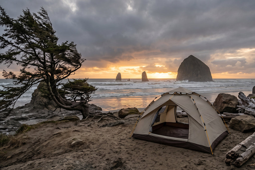 Finvizo Instant Tent for windy coastal camping - oregon coast camping wind rain