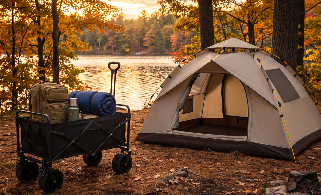 Finvizo tent and wagon cart for cold-weather camping - choose sleeping bag temperatur