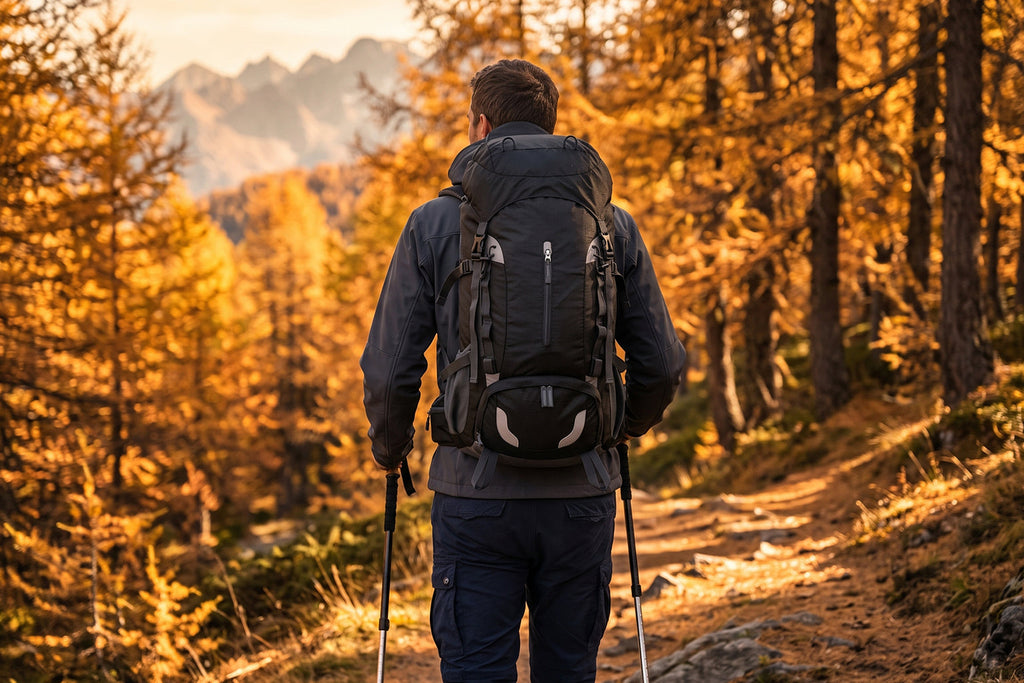 Finvizo 55L Internal Frame Backpack for trailhead preparation - hiking canes and walking sticks