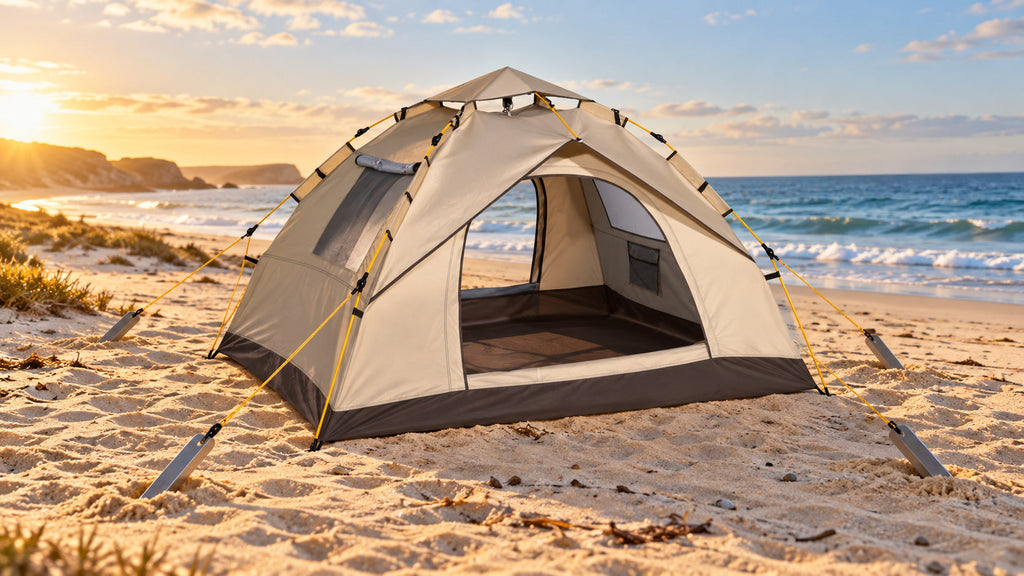 Beach tent and wide-stake hero