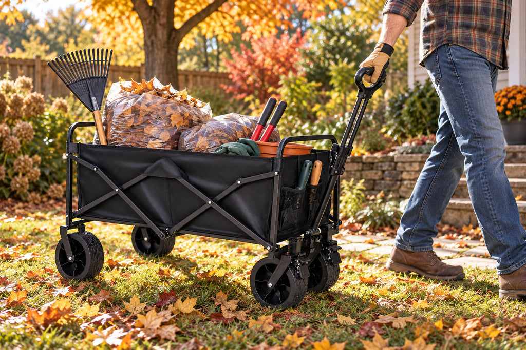 Finvizo folding garden cart loaded with yard debris bags - folding garden cart