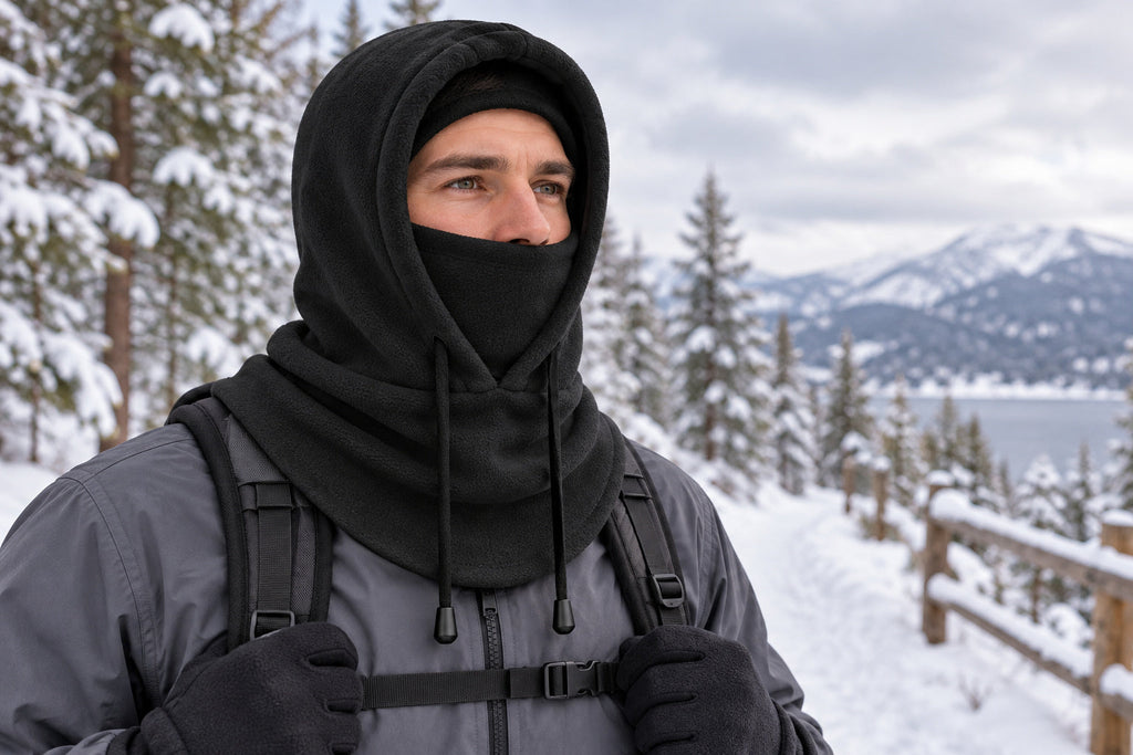 Finvizo full-face fleece mask in a winter commute comparison - half balaclava