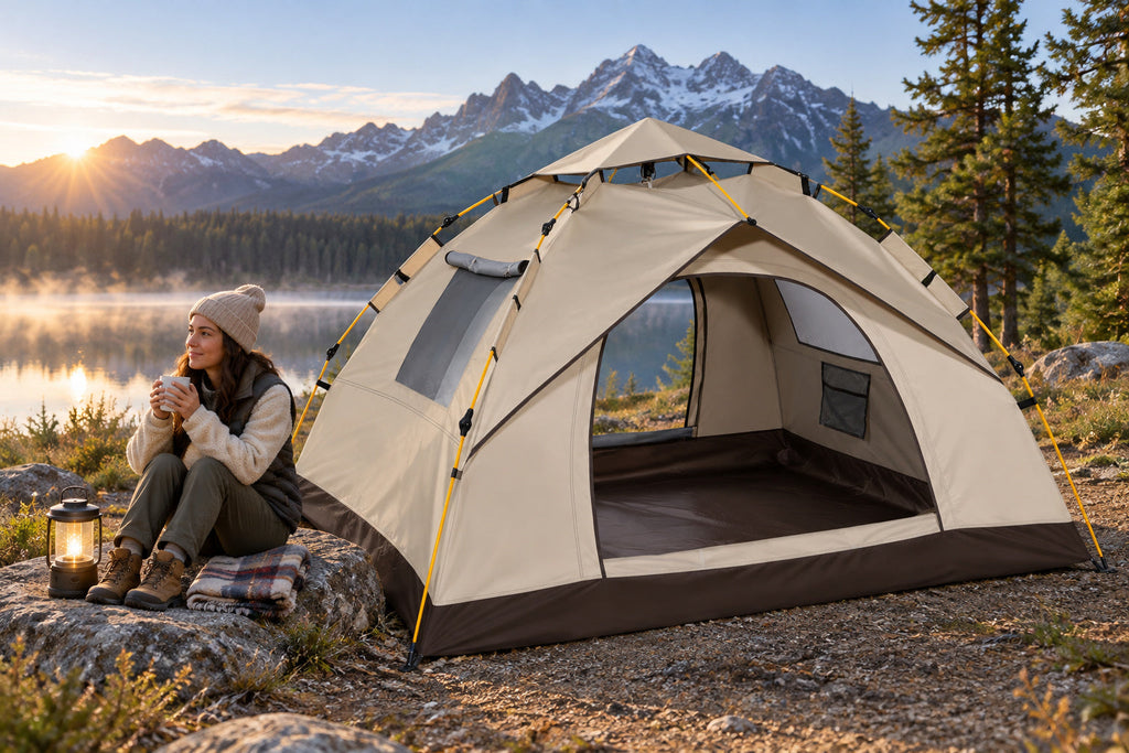 Finvizo instant tent in a cool-weather sleep system - sleeping bag liner