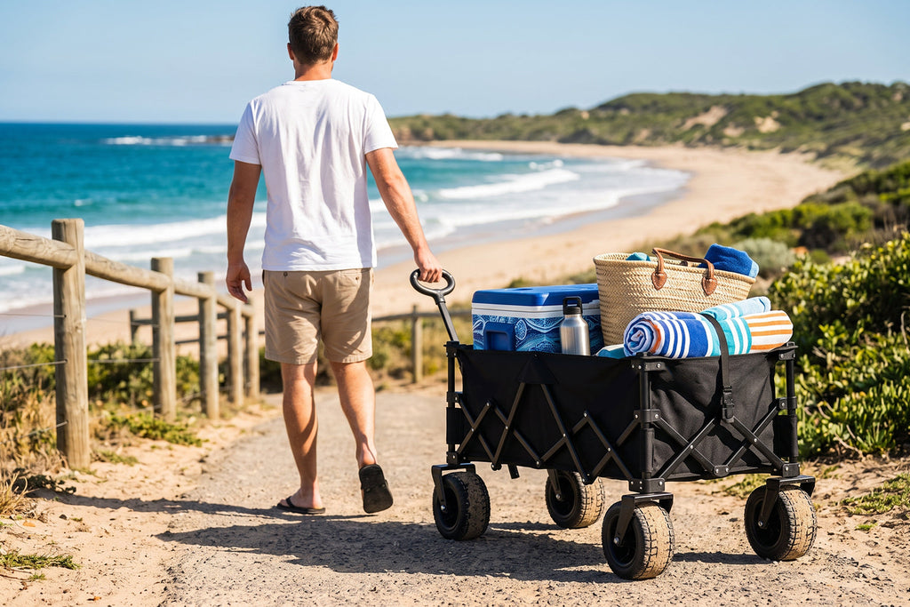 Finvizo 600 lb Collapsible Wagon Cart for mixed beach approach - large wheel beach cart