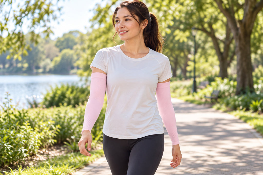 Finvizo pink arm sleeves for an outdoor walk - pink arm sleeve