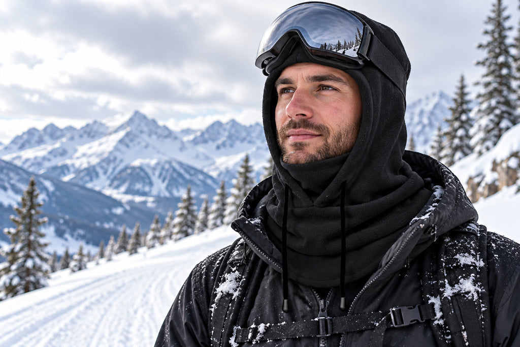 Finvizo fleece hood for skiing - balaclava with drawstring