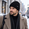 Finvizo black cuffed beanie for a city walk - mens black beanie