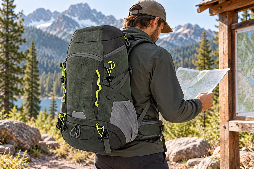 Finvizo camping pack for weekend hiking - 50 liters backpack