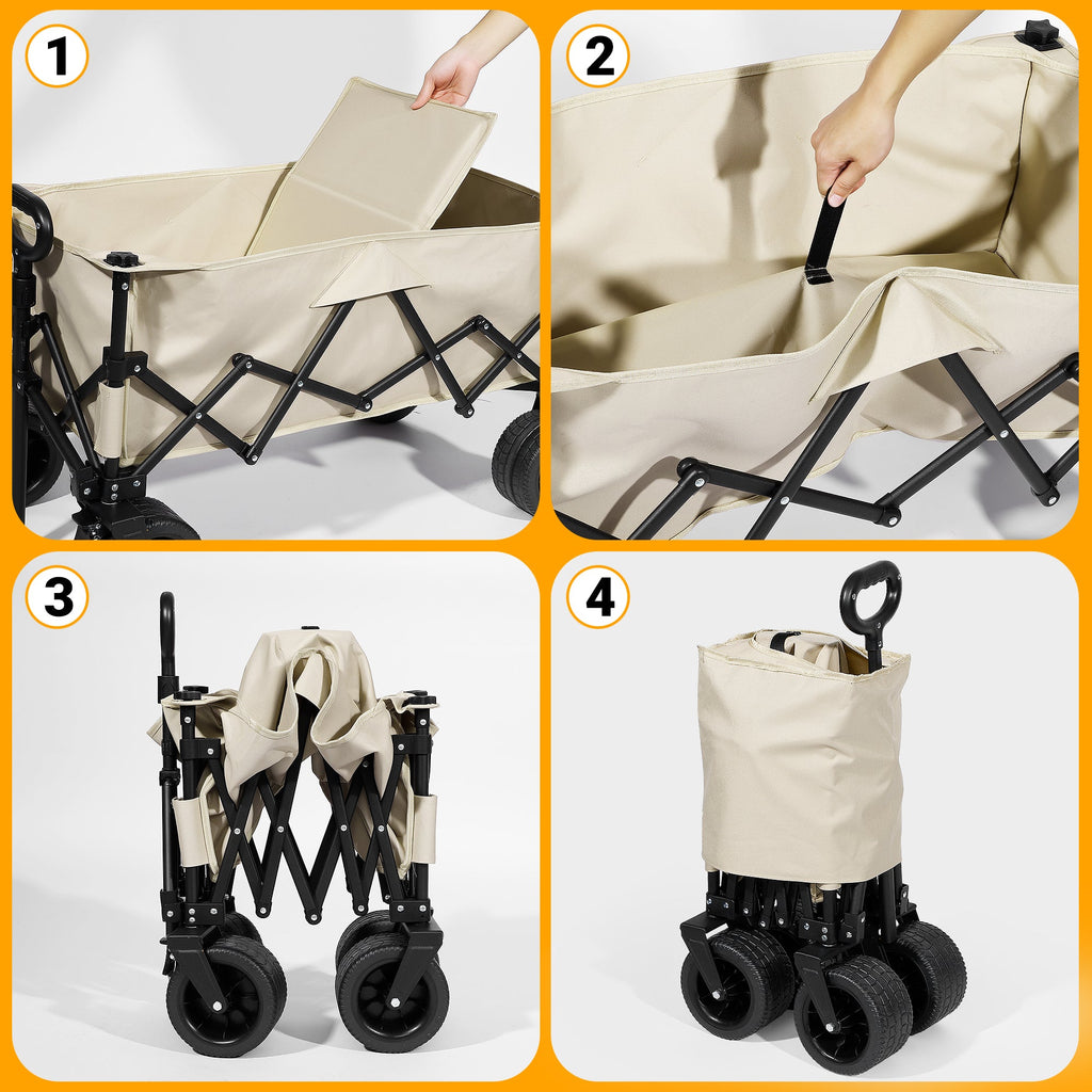 Quick-folding steps of the Finvizo space-saving collapsible wagon cart