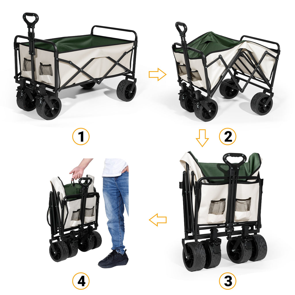 Finvizo folding wagon four step quick setup and takedown sequence